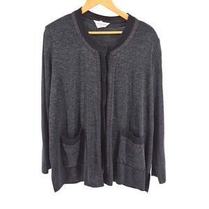 Misook Woman Dark Gray Heathered Knit Cardigan Snap Close Sz 2X Packable Travel‎